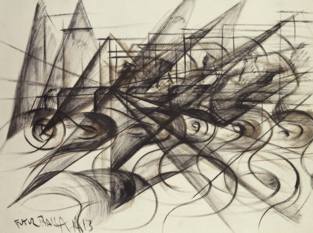 25.	Giacomo Balla, Automobila + velocit + luce, 1913, acquarello e seppia su carta, 67x88,5 cm